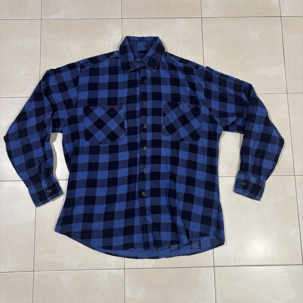 Vintage Mcgregor Flannel Button Shirt Blue Plaid Checkered Mens M Lumberjack